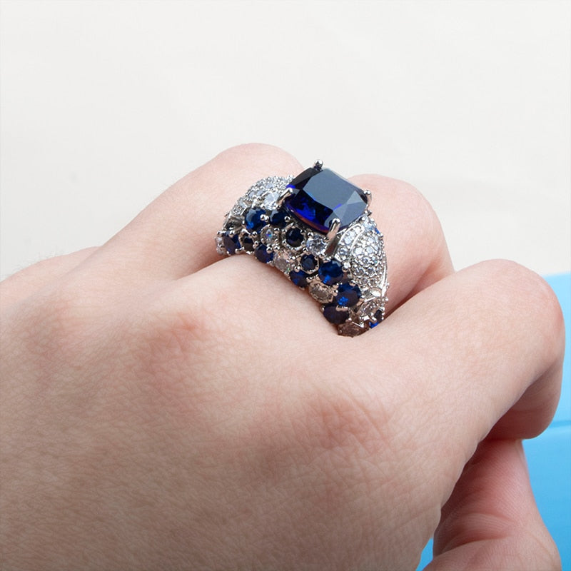 925 Sterling Silver Oval Blue Sapphire Ring for Women