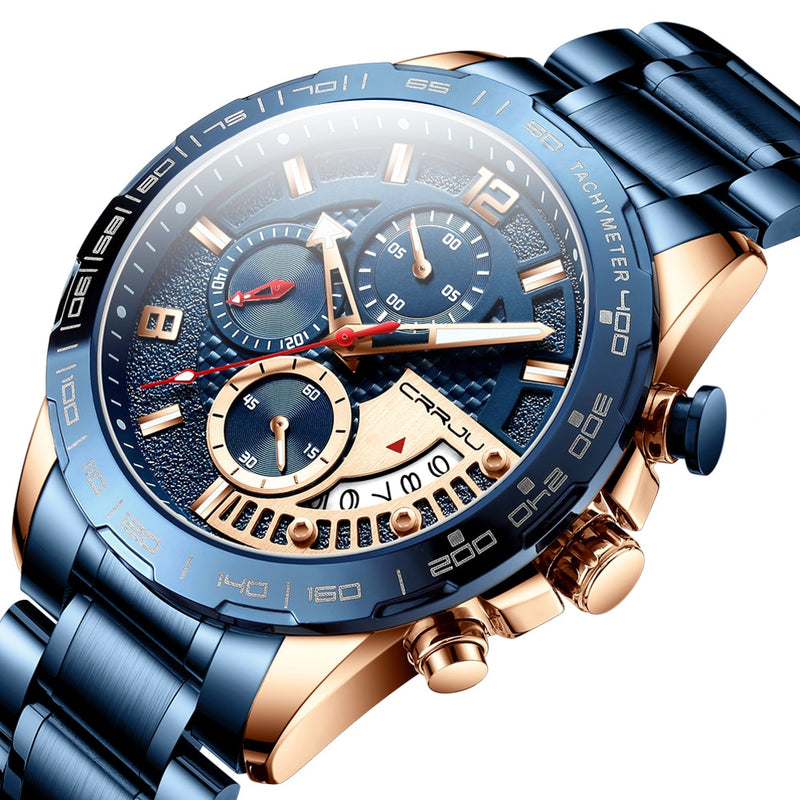Stainless Steel Luminous Waterproof Chronograph Watch for Men
