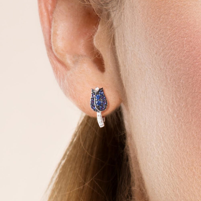 Sterling Silver Blue Tulip Cubic Zirconia Stud Earrings for Women