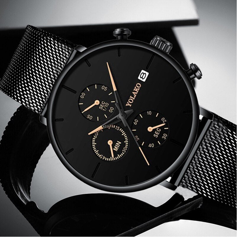 Stainless Steel Mesh Quartz Sports Business Watch for Men