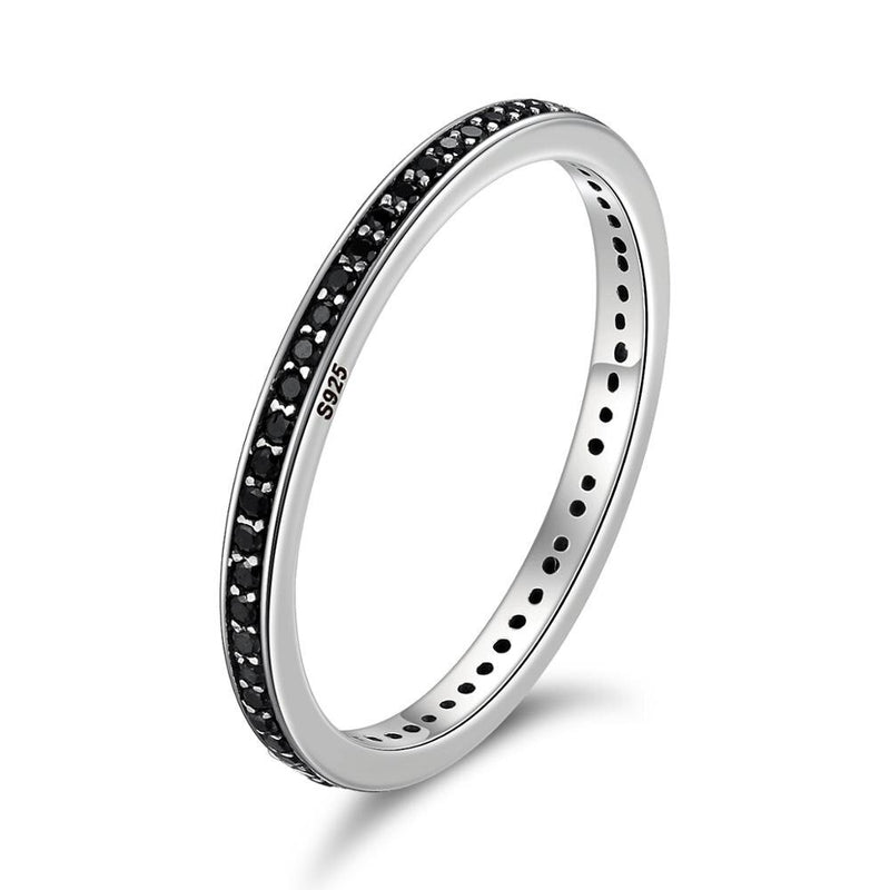 WOSTU Authentic 925 Sterling Silver Black CZ Stackable Ring