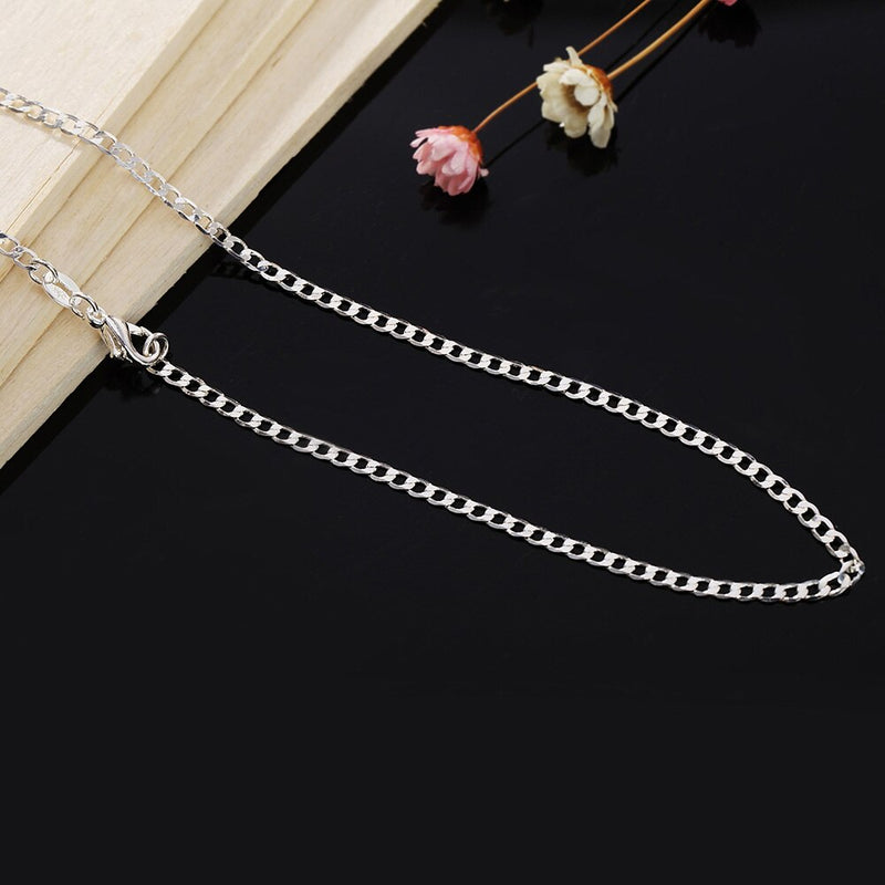 AGLOVER New 925 Sterling Silver 16/18/20/22/24/26/28/30 Inch 2mm Side Chain Necklace For Woman Man Fashion Wedding Jewelry Gift