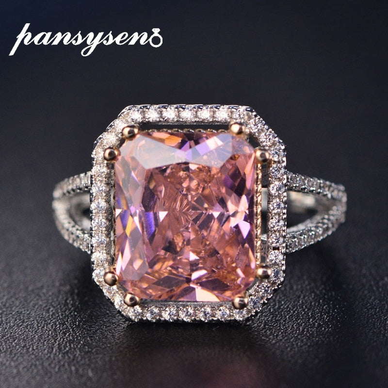 PANSYSEN Solid 925 Sterling Silver 10x12mm Rectangle Spinel Zircon Ring