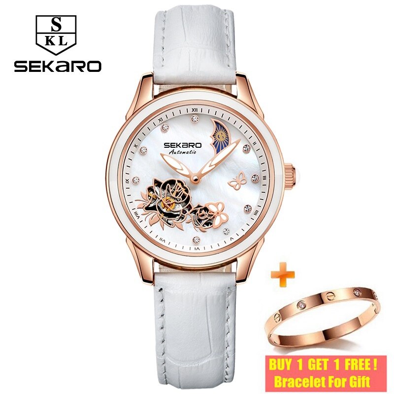 Sekaro Luxury Ceramic Butterfly Design Mechanical Automatic Sapphire Crystal Womens Watch