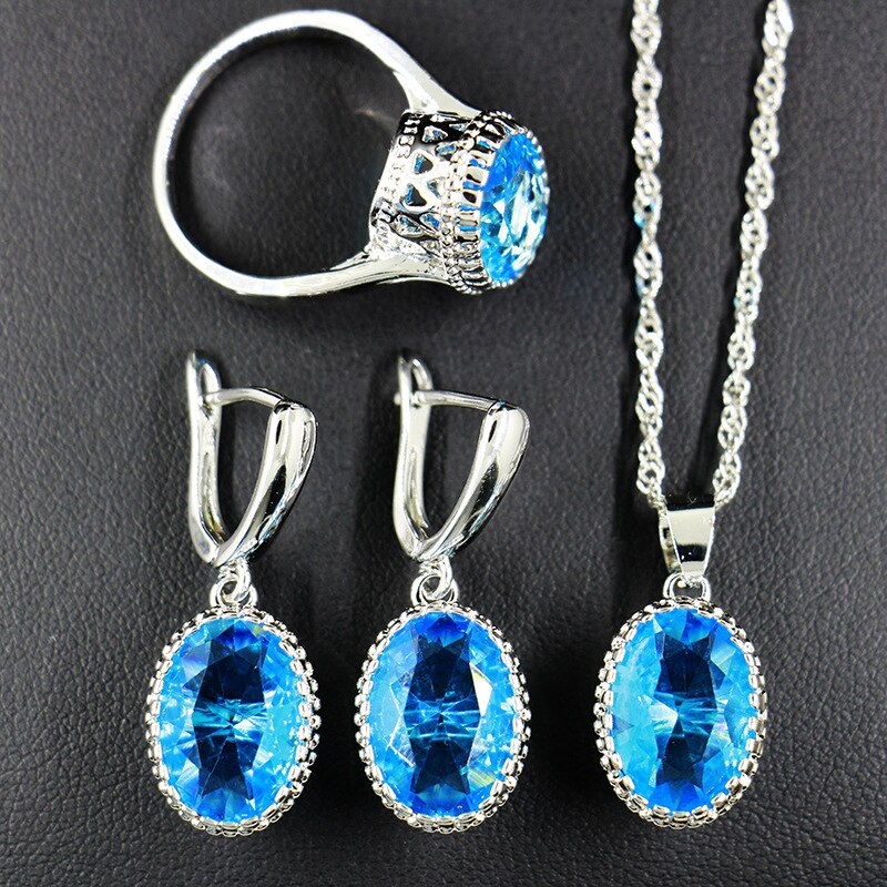 Silver 925 Oval Gemstone 11 Colors Jewelry Sets for Women