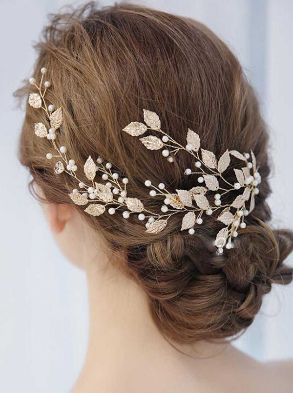 Silver Leaves and Floral Bridal Headband Bohemian Headpiece Crystal Pearl Hair Vine Flower Halo for Women