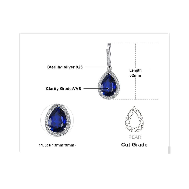 925 Sterling Silver Pear Created Blue Sapphire Dangle Earrings for Women