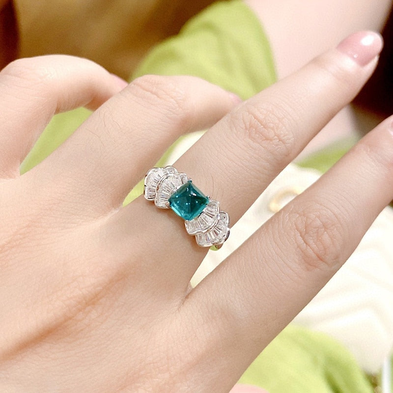 Silver 1.40CT Emerald Ring for Women