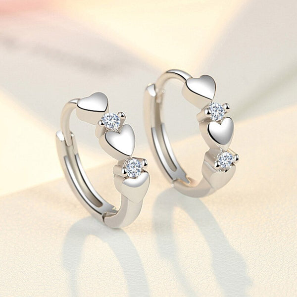 925 Sterling Silver Crystal Heart Stud Earrings for Kids Bijoux Fashion Jewelry