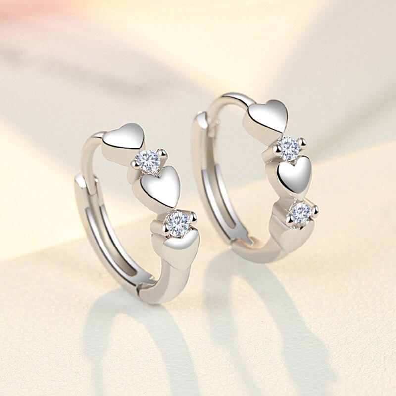 925 Sterling Silver Crystal Heart Stud Earrings for Kids Bijoux Fashion Jewelry