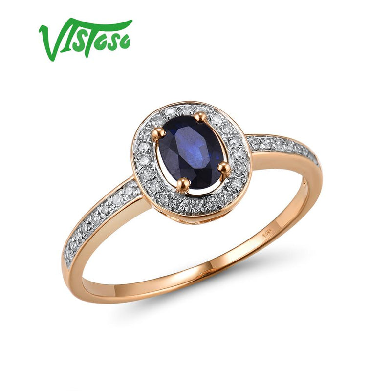 14K White or Rose Gold Diamond and Blue Sapphire Ring for Her