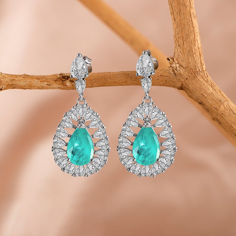 Silver 925 Paraiba Gemstone Drop Earrings for Women