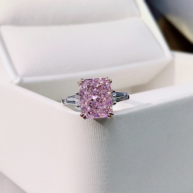 925 Sterling Silver 2.00 ctw Square Pink Diamond Wedding Ring for Women