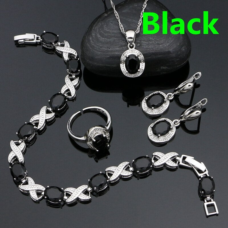 Sterling Silver Black Stone Jewelry Set for Women