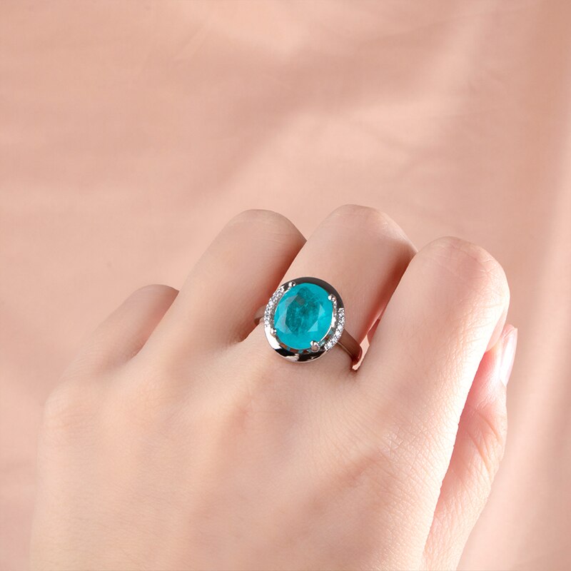 925 Sterling Silver Paraiba Emerald Ring women's