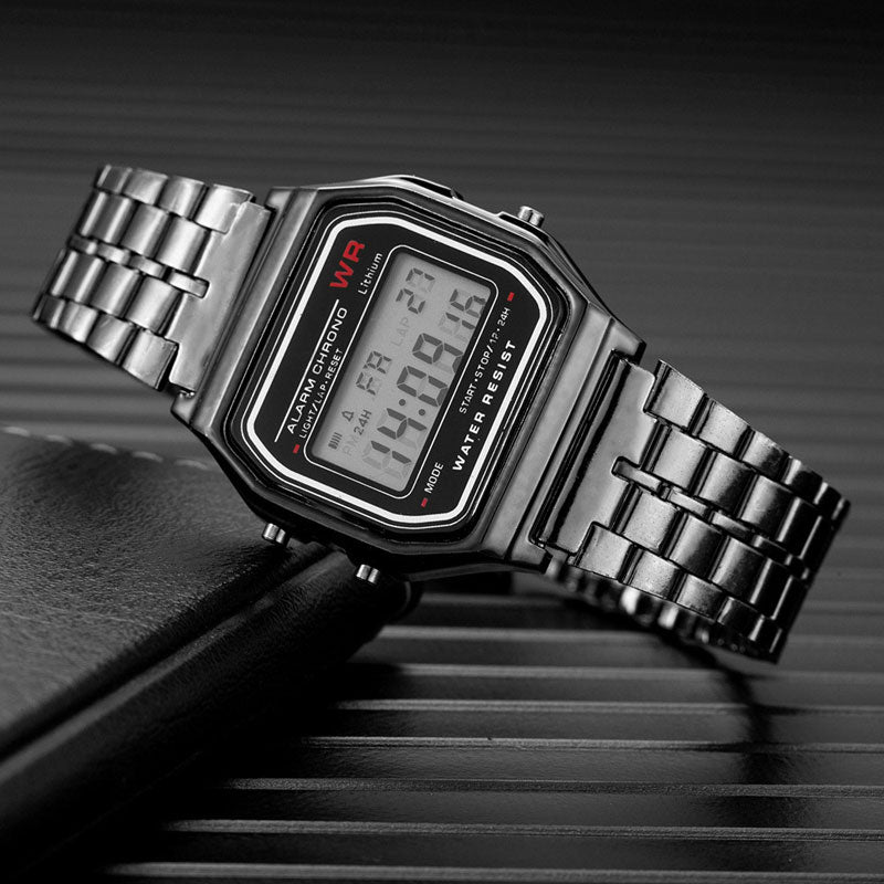 Simple Retro All Metal Electronic Watch Stylish Hot Style Neutral Steel Band Led Watch for Men and Women Watch