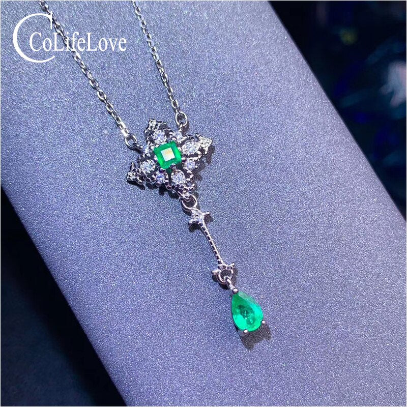 CoLife Jewelry Vintage 925 Sterling Silver Natural 2 Pieces Emerald Pendant