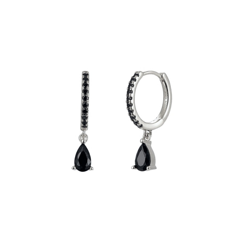 Trendy 925 Sterling Silver Water Drop Rainbow Crystal Hoop Earrings