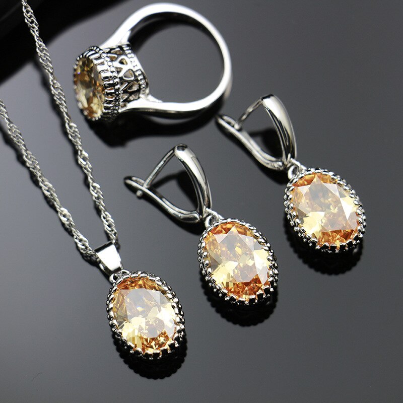 Silver 925 Oval Gemstone 11 Colors Jewelry Sets for Women