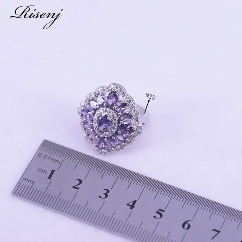 925 Sterling Silver Purple Zircon & Crystal Jewelry Set for Women