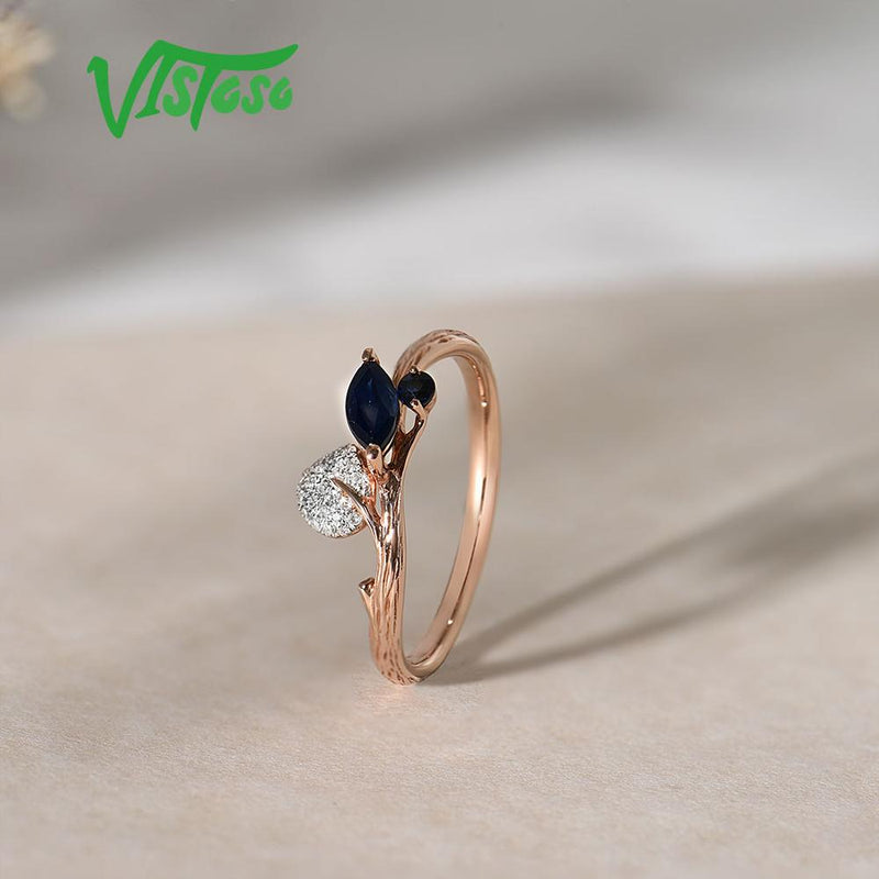 14K Rose Gold Blue Sapphire Diamond Ring for Women