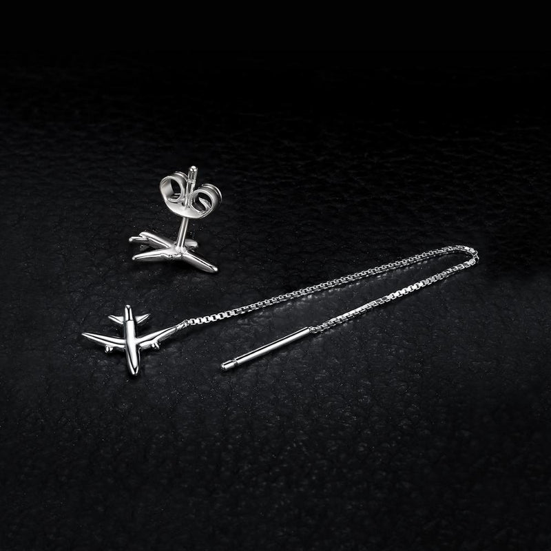 Sterling Silver Airplane Drop Earrings for Women