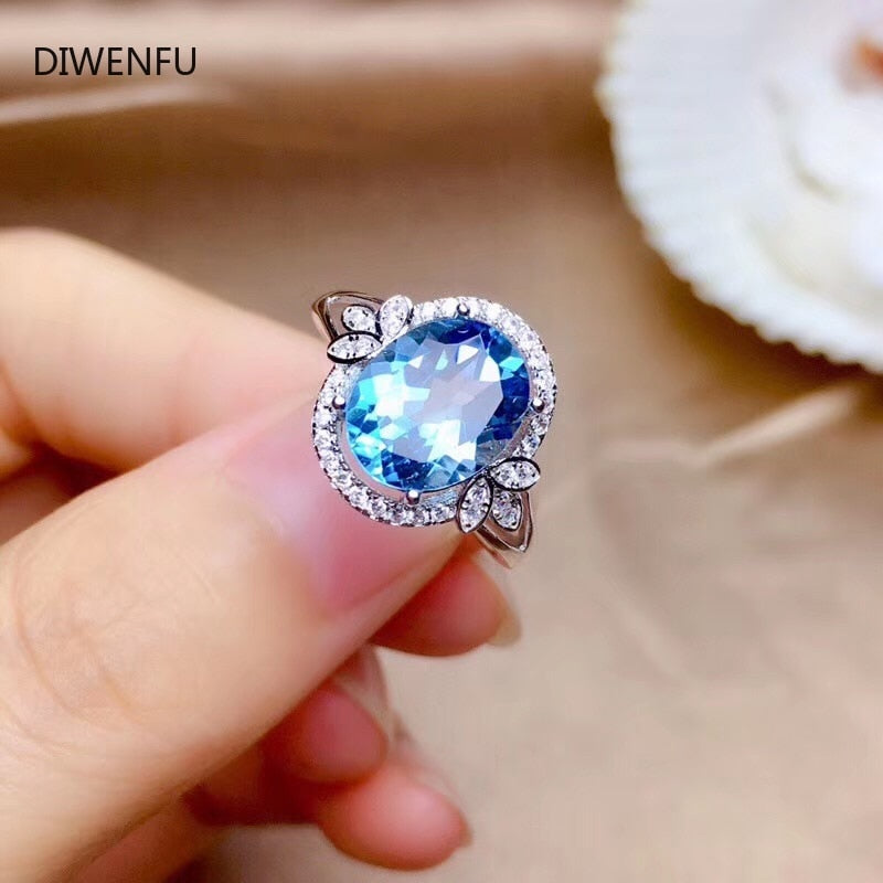 925 Silver 3.2ct Blue Sapphire Engagement Rings for Women