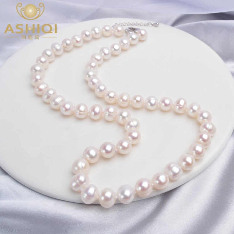 ASHIQI Natural Near Round Freshwater Pearl Necklace