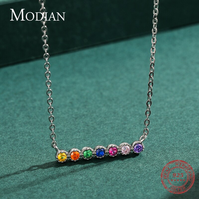 925 Sterling Silver Rainbow Colorful Pendant Necklace for Women