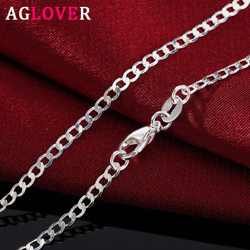 AGLOVER New 925 Sterling Silver 16/18/20/22/24/26/28/30 Inch 2mm Side Chain Necklace For Woman Man Fashion Wedding Jewelry Gift