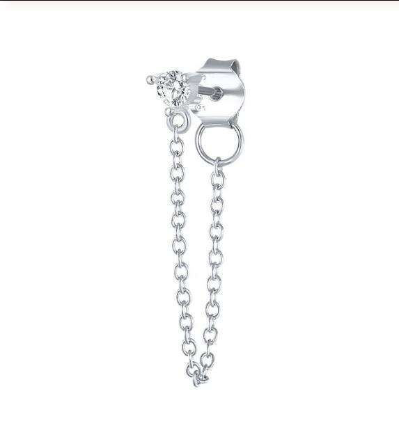 925 Sterling Silver Back Chain Hanging Stud Earrings