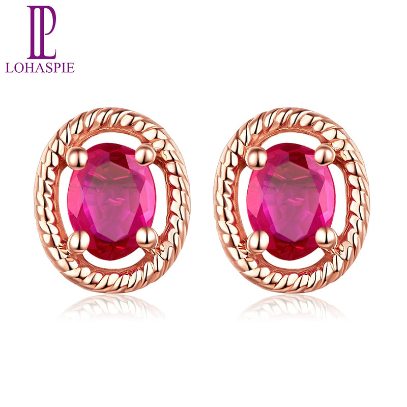 LP 5.7x4.7mm Stud Earrings 0.14ct Natural Ruby Solid 14K Rose Gold Gemstone Fine Jewelry For Womens Gift NEW