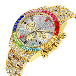 Gold Iced Out Quartz Square Wristwatch for Men & Women