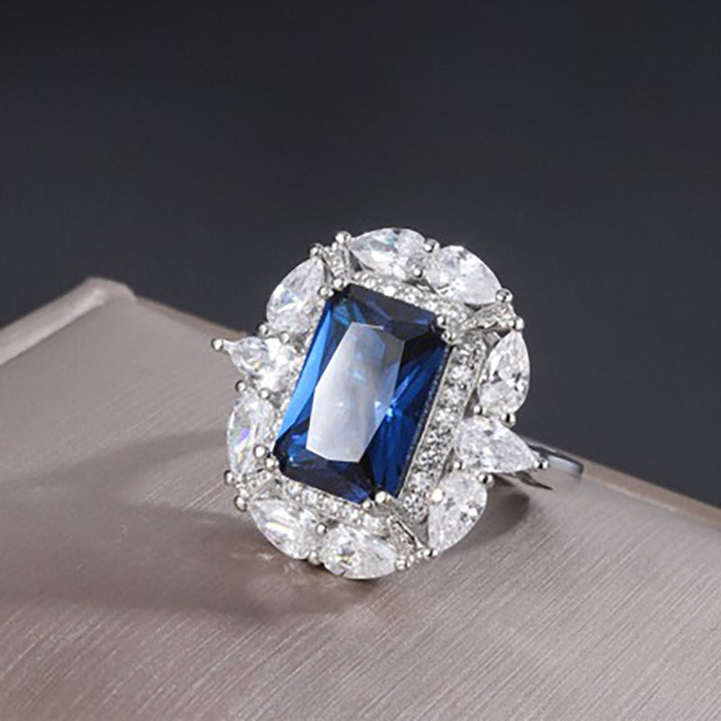 Sterling Silver Sapphire & Moissanite Ring for Women