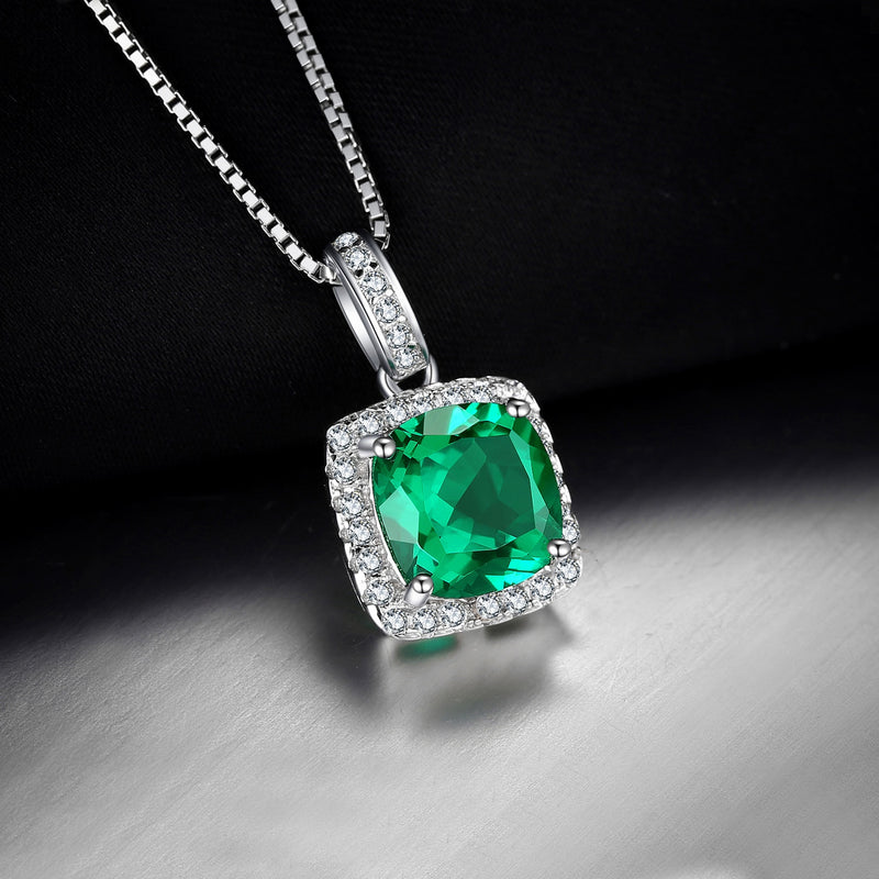 925 Sterling Silver Square Simulated Nano Emerald Pendant Necklace for Women