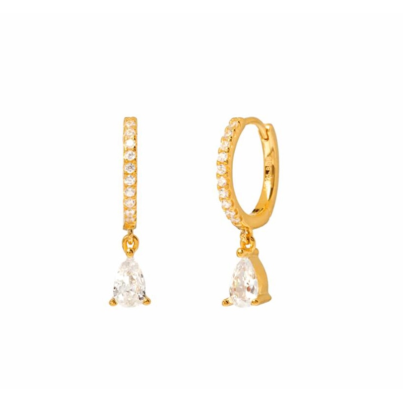 Trendy 925 Sterling Silver Water Drop Rainbow Crystal Hoop Earrings