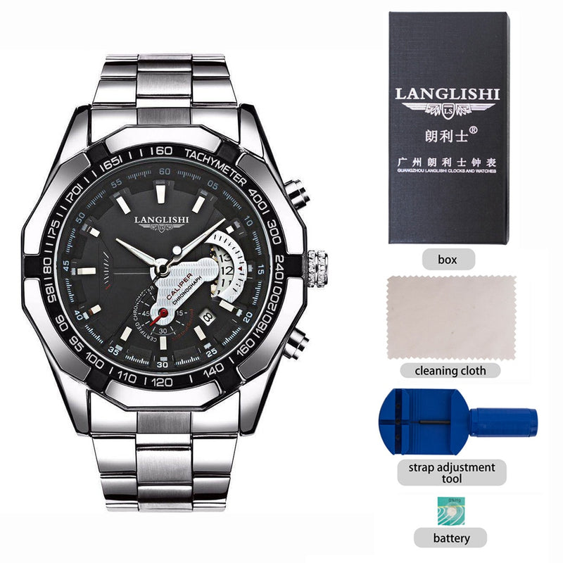 LANGLISHI 2020 New Watches Men Luxury Brand Chronograph Male Sport Watches Waterproof Stainless Steel Quartz Men Watch