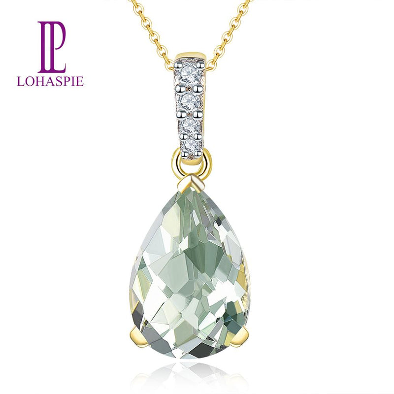 14K Gold Water Drop Amethyst and Diamond Pendant for Women
