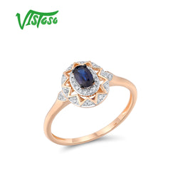 14K Rose Gold Oval Blue Sapphire Diamond Ring for Women