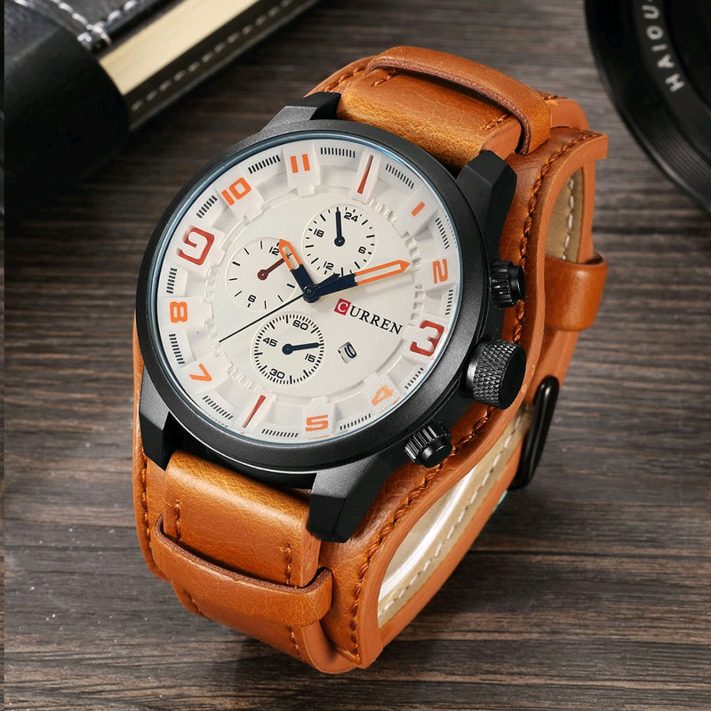 Stainless Steel Leather Quartz Watch for Men