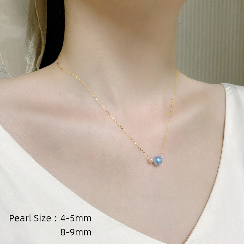 18K Gold Sea Pearl Mickey Pendant Necklace for Women