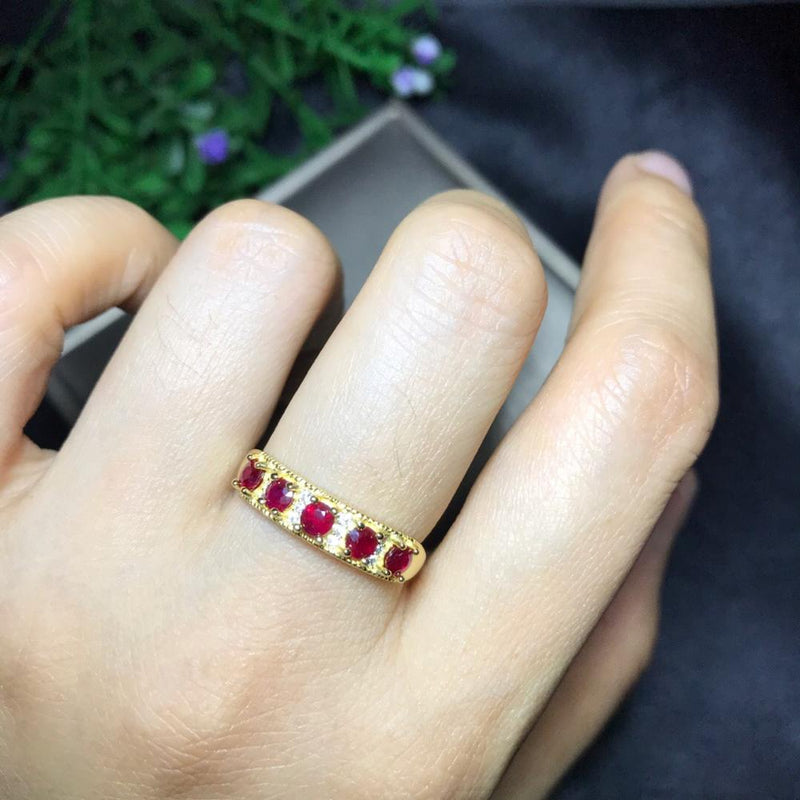 S925 Sterling Silver Inlaid round 3 mm Ruby Adjustable Ring