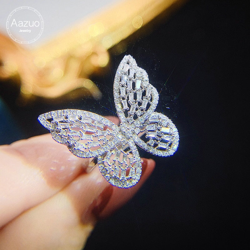 White Gold Sparkling Butterfly Diamond Ring for Women