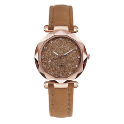 Casual Women Romantic Starry Sky Leather Rhinestone Design Wrist Watch