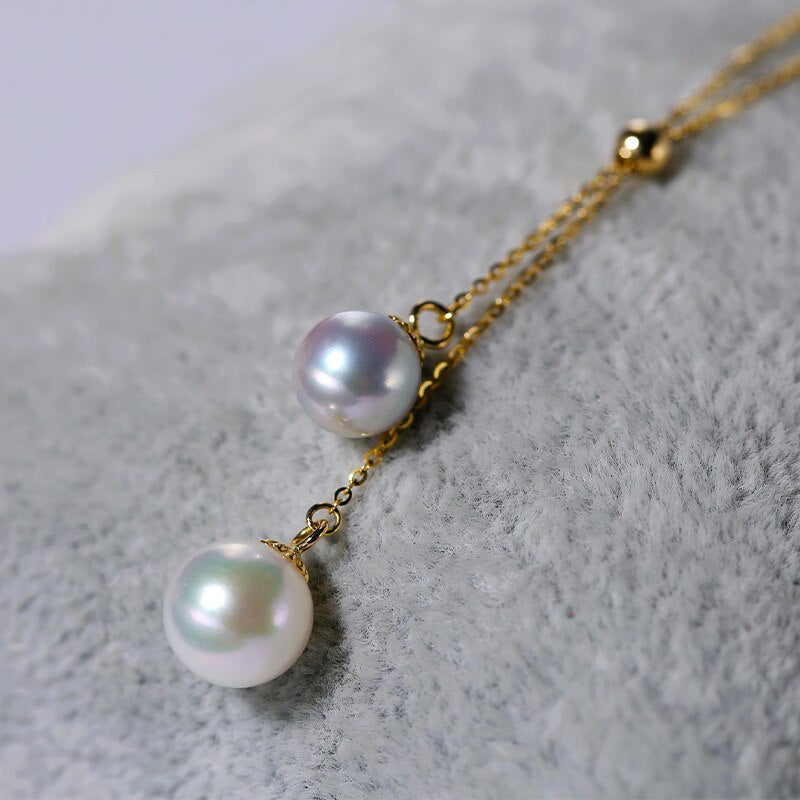 18K Gold AKOYA Seawater Pearl Pendant, Adjustable Chain For Women