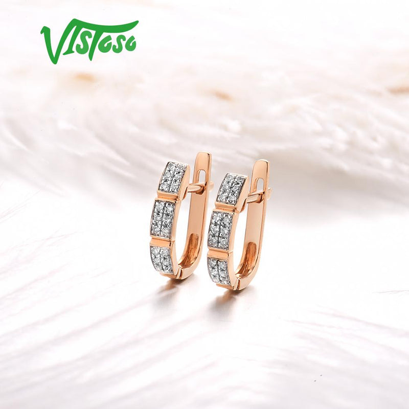 VISTOSO 14K 585 Rose Gold Glamorous Elegant Sparkling Diamond Earrings