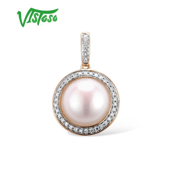 14K Rose Gold Diamond and Freshwater Pearl Pendant for Women