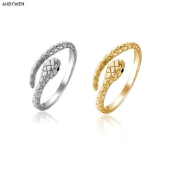 ANDYWEN Luxury 925 Sterling Silver Gold Snake Resizable Ring Adjustable