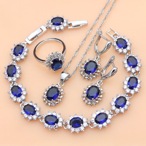 Sterling Silver Blue Sapphire Necklace Sets for Women