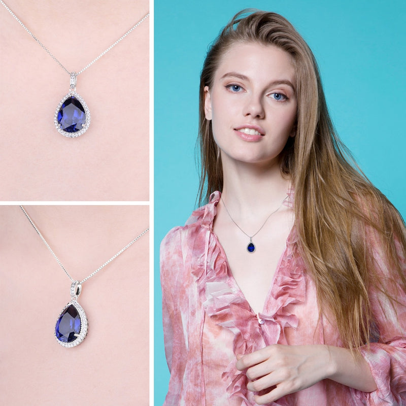 925 Sterling Silver Created Blue Sapphire Choker Pendant for Women